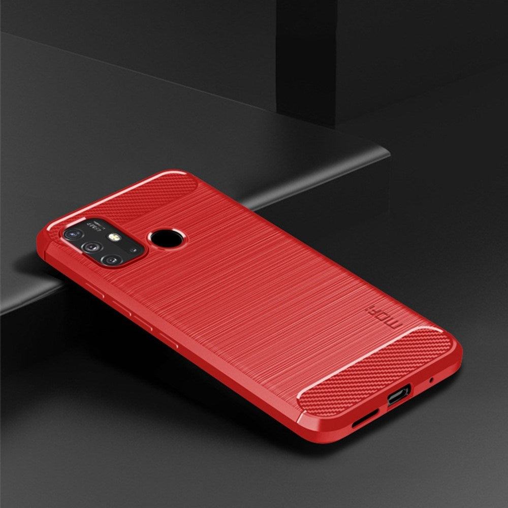 Motorola Moto G10 / G20 / G30 Mofi Brushed Carbon Fiber Fleksibelt Plast Deksel - Rød