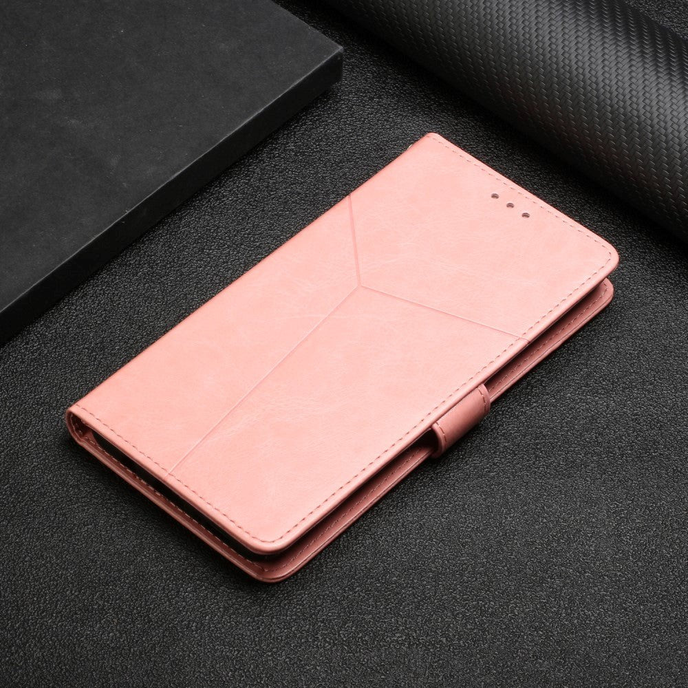 Motorola Moto G51 PU Skinn Flip Deksel med Lommebok & Stropp - Delt Mønster - Rosa