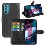 Motorola Edge 30 PU Litchi Skinn Flip Deksel med Lommebok og Stativfunksjon - Svart