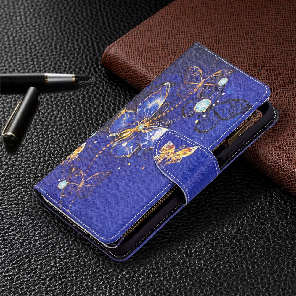 Xiaomi Poco M3 Kunstskinn Flip Deksel m. Stor Lommebok - Lilla sommerfugl