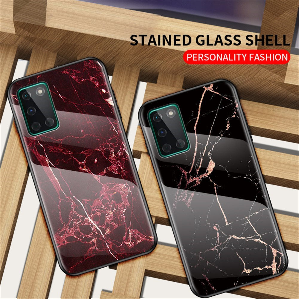 EIDERWOOD OnePlus 8T Hybrid Marmor Deksel med Glass Bakside - Rød