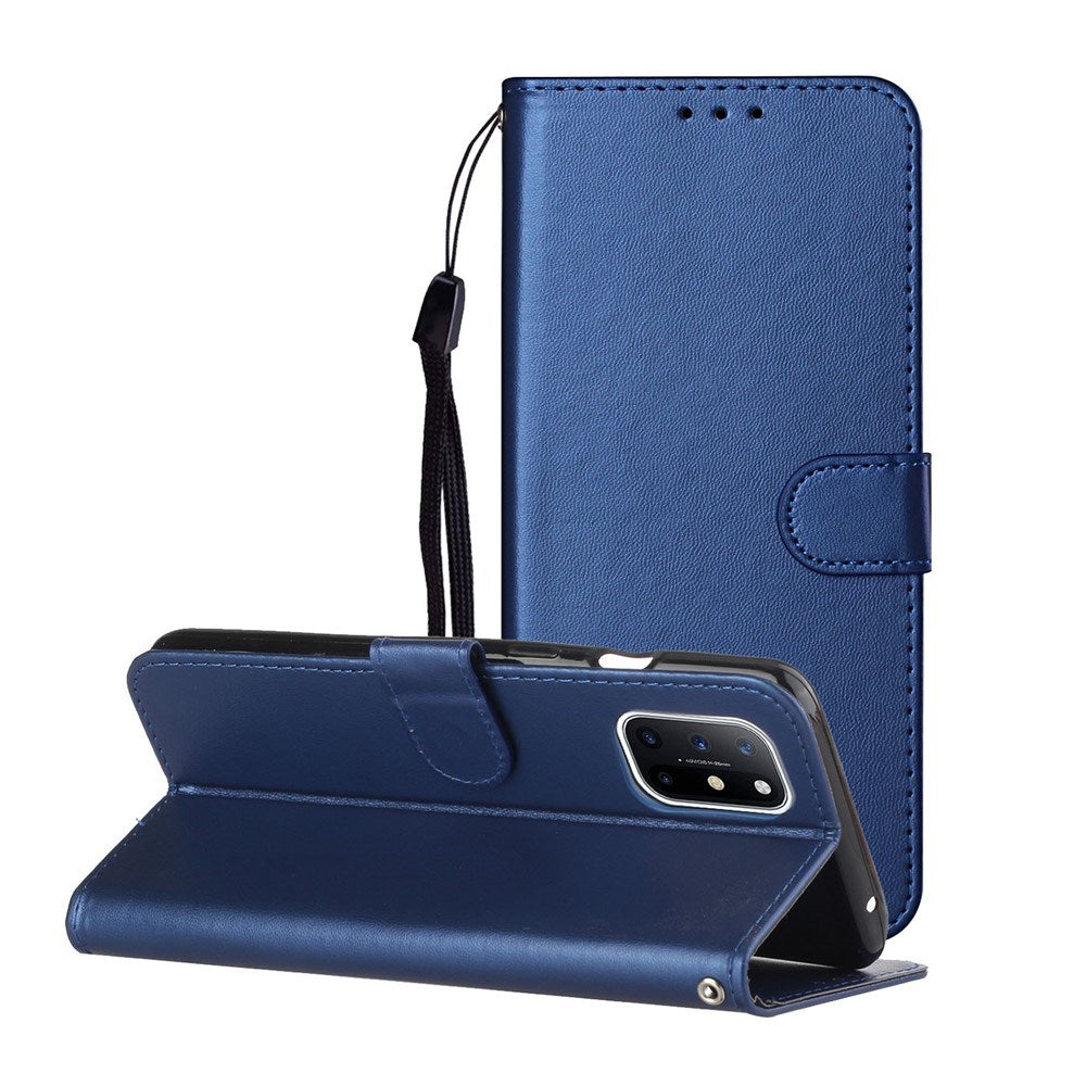 EIDERWOOD OnePlus 8T Kunstskinn Deksel med Stropp & Kortholder – Blå