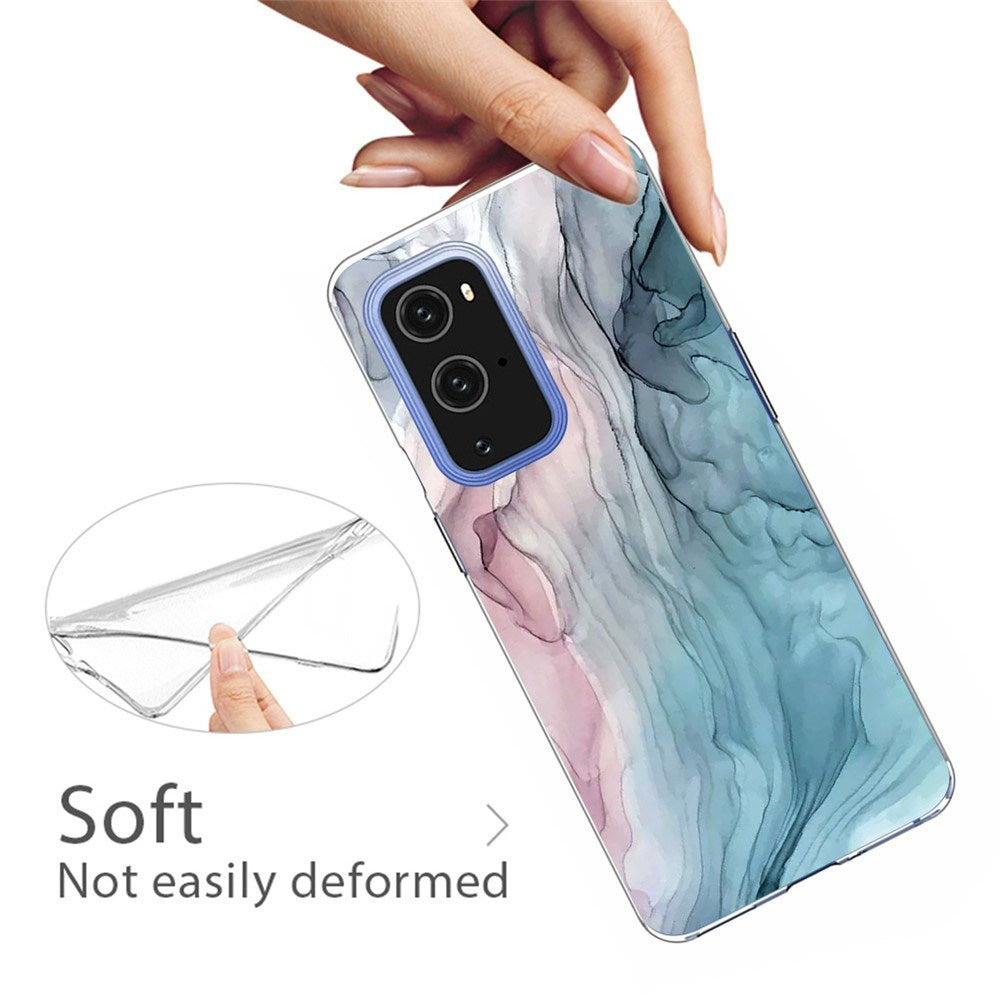 EIDERWOOD OnePlus 9 Pro Fleksibelt Plast Deksel med Marmordesign - Blå / Rosa