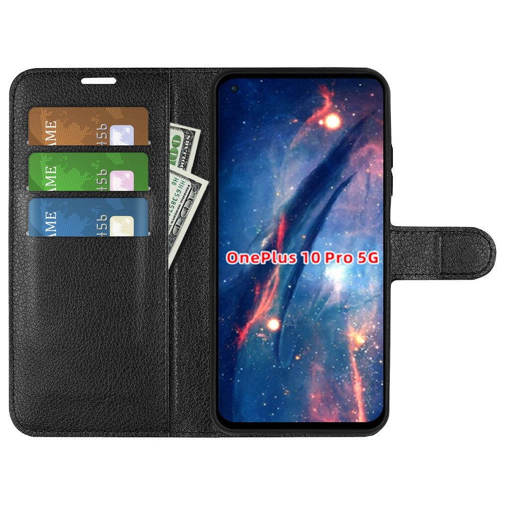 EIDERWOOD OnePlus 10 Pro Kunstskinn Flip Deksel m. Kortholder & Ståfunksjon - Svart