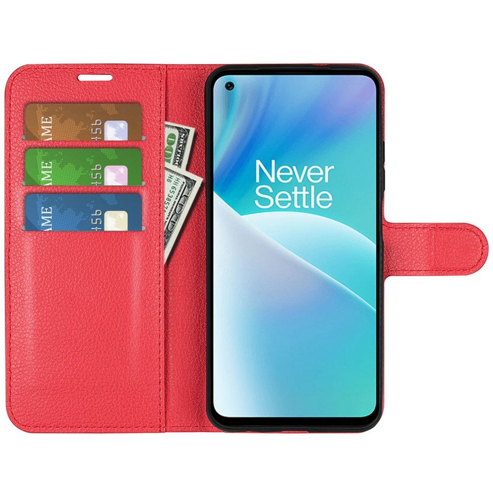 EIDERWOOD OnePlus Nord 2T (5G) Kunstskinn Flip Deksel m. Kortholder & Ståfunksjon - Rød