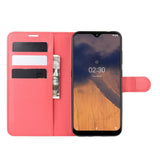 Nokia 2.3 Litchi  PU Skinndeksel  m. Lommebok - Rød