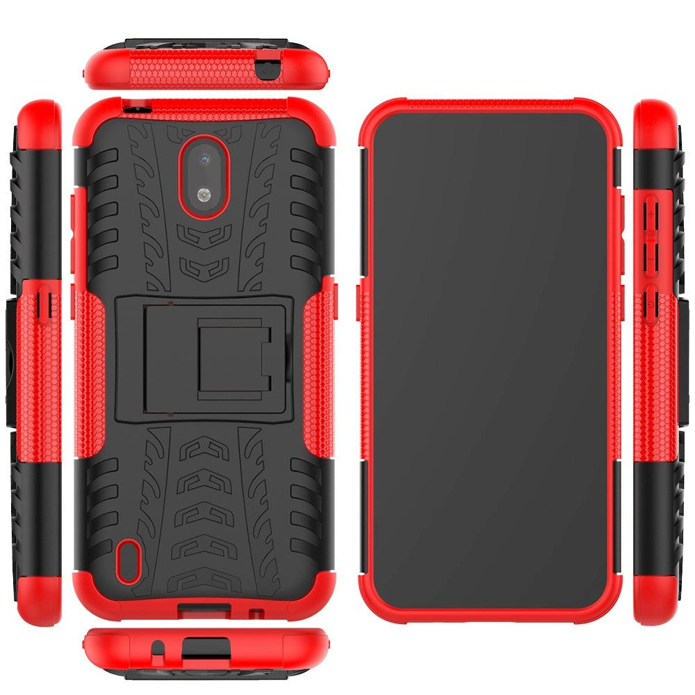 Nokia 1.3 Cool Tyre Håndverker Deksel m. stativ - Sort / Rød