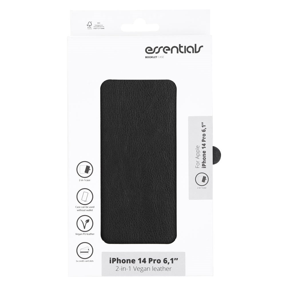 iPhone 14 Pro Essentials 2-i-1 Kunstskinn Flip Deksel - Svart