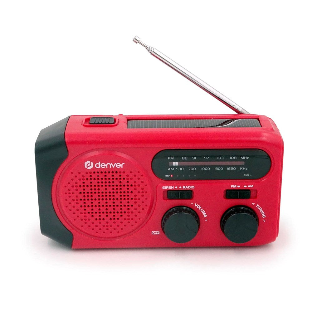 Denver Nødradio med Solcellelading - AM / FM-Radio - Lommelykt - Rød