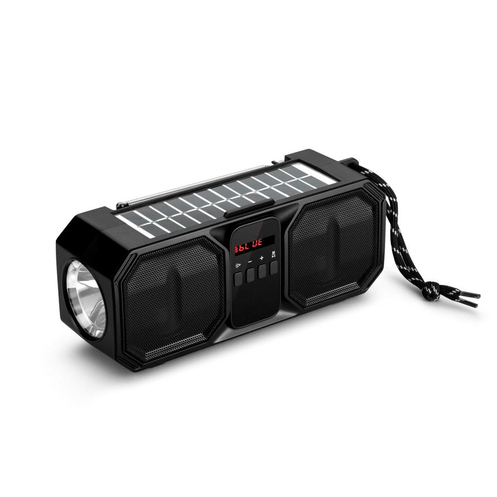 Denver Trådløs Bluetooth Høyttaler med FM-Radio & Lommelykt - Solcelledrevet - Svart