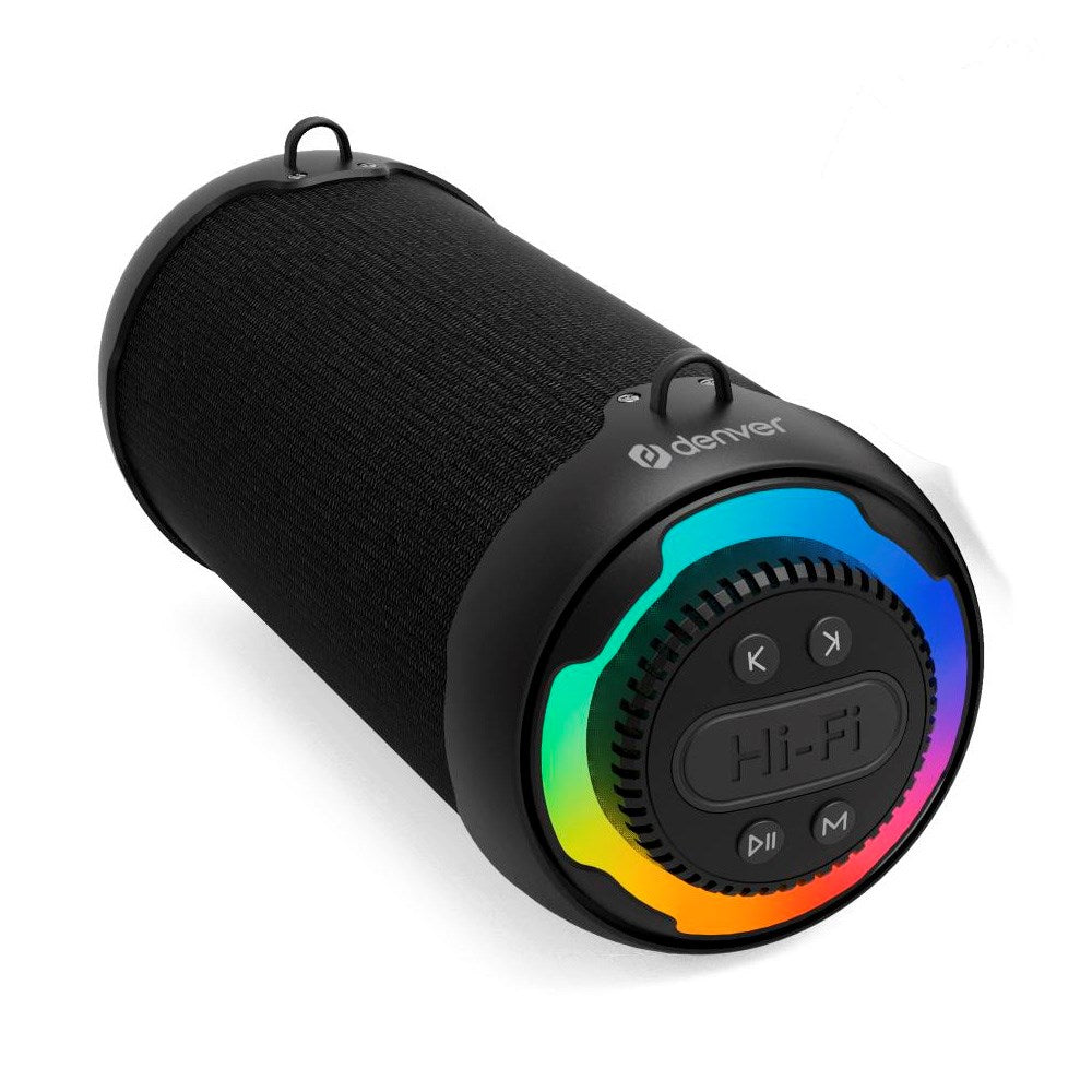 Denver Bærbar Trådløs Bluetooth Høyttaler med Lys & Skulderstropp - Svart