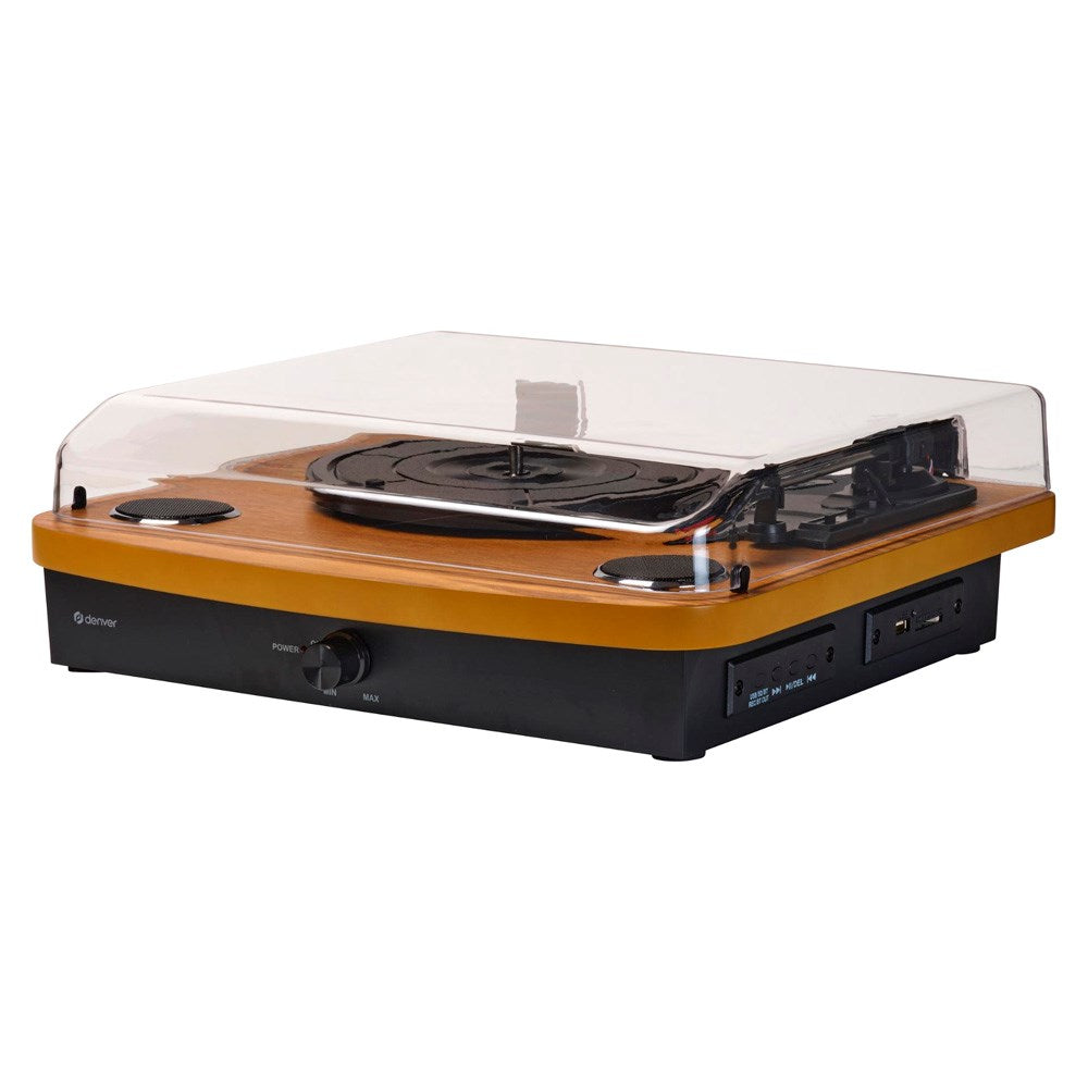Denver VPL-230 Platespiller med 2 x 10W Innebygde Høyttalere - Svart / Tre