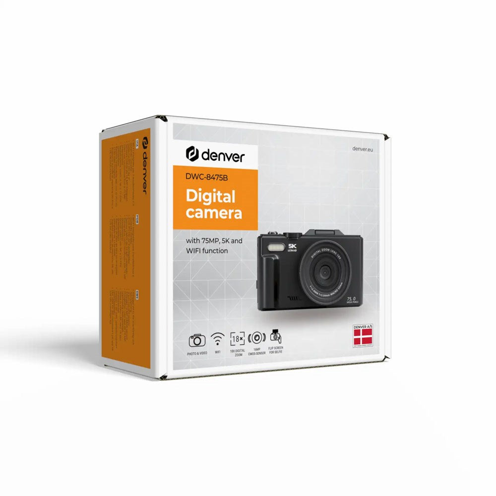 Denver Digitalkamera med 3" IPS-Vippeskjerm - 16 MP CMOS - Autofokus / Slow Motion / Timelapse - Svart
