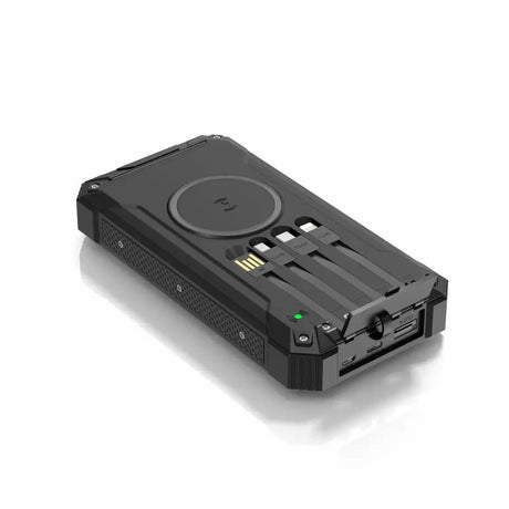 Denver PSC-20012 Solcelle PowerBank m. Innebygd Kabel, Trådløs Lading & Lommelykt - 20.000 mAh - Svart
