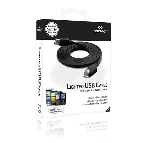 Naztech Micro-USB kabel med Lys 1.8m - Svart