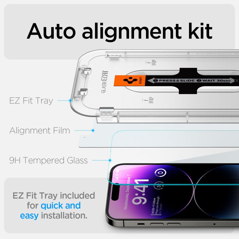 iPhone 14 Pro Max Spigen EZ Fit Glas.tR Skjermbeskytter 2. Stk - Case Friendly - Gjennomsiktig