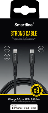 Smartline Strong 27W USB-C til Lightning-Kabel 2 Meter - Svart
