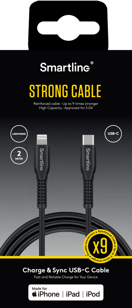 Smartline Strong 27W USB-C til Lightning-Kabel 2 Meter - Svart