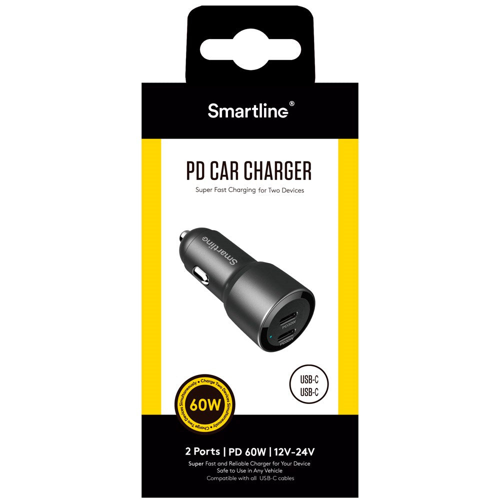 Smartline 60W PD (Power Delivery) Billader 2 x USB-C - Svart