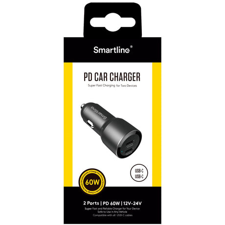 Smartline 60W PD (Power Delivery) Billader 2 x USB-C - Svart