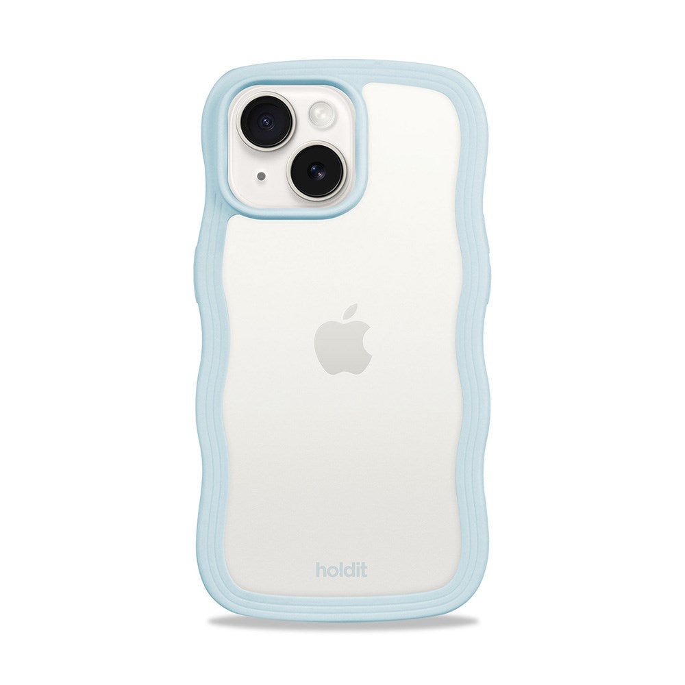 Holdit iPhone 15 / 14 / 13 Wavy Deksel - Mineral Blue / Transparent