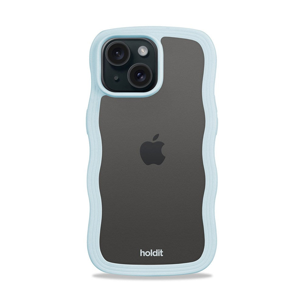 Holdit iPhone 15 / 14 / 13 Wavy Deksel - Mineral Blue / Transparent