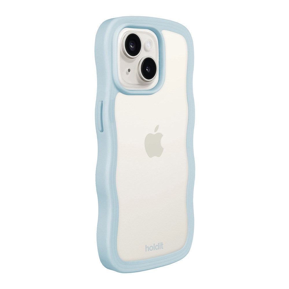 Holdit iPhone 15 / 14 / 13 Wavy Deksel - Mineral Blue / Transparent