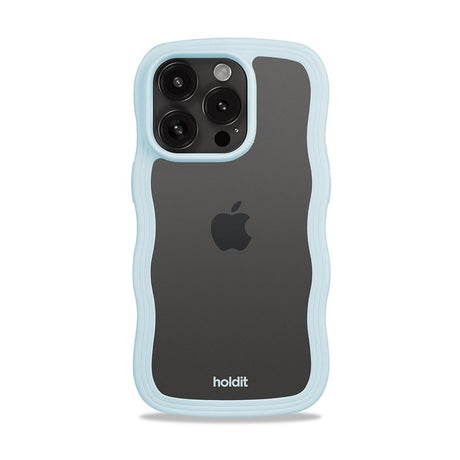 Holdit iPhone 15 Pro Max Wavy Deksel - Mineral Blue / Transparent