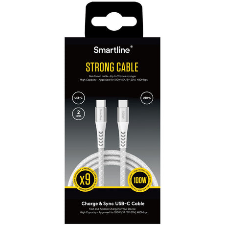 Smartline 100W USB-C til USB-C Kabel 2 m. - Hvit