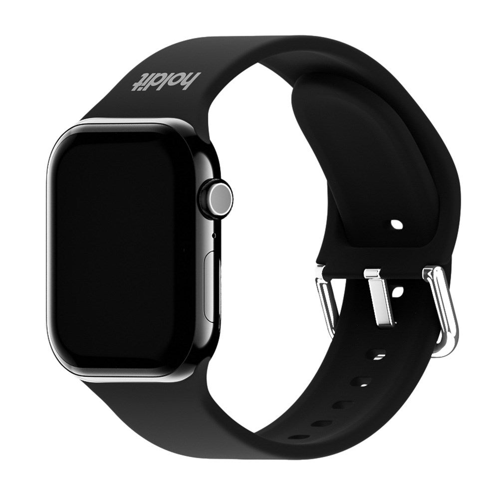Apple Watch (42/44/SE/45/46/49mm) Holdit Silikon Klokkerem med Metallspenne - Black