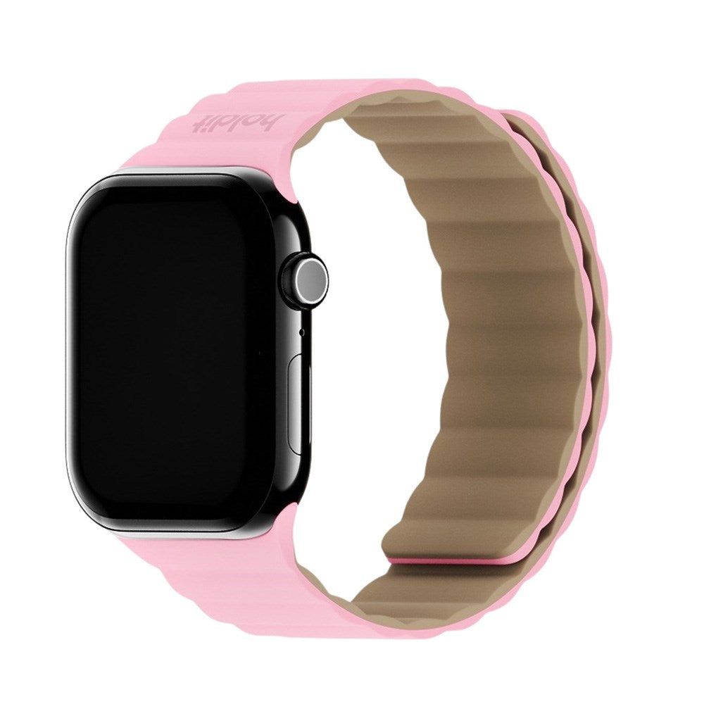 Apple Watch (38/40/SE/41/42mm) Holdit Silicone Magnet Klokkerem - Rosa / Beige