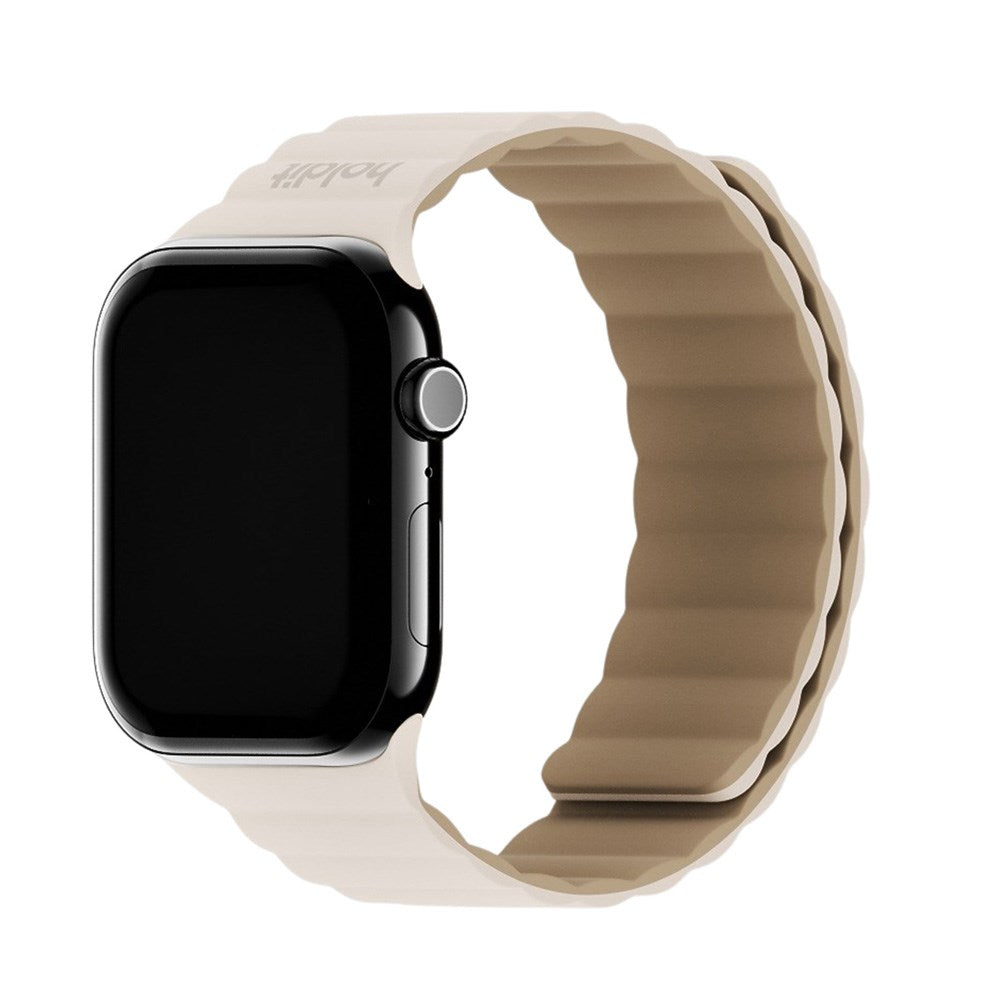Apple Watch (38/40/SE/41/42mm) Holdit Silicone Magnet Klokkerem - Lys Beige / Beige