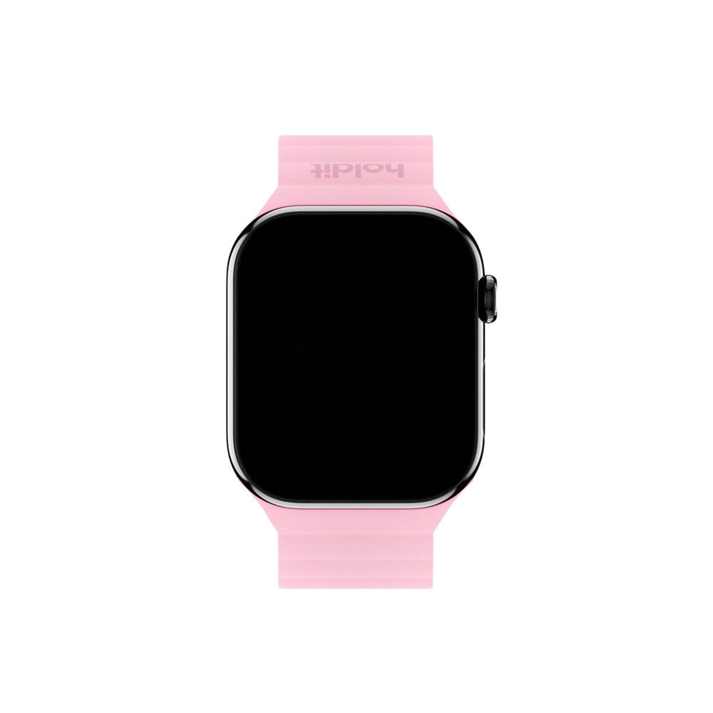 Apple Watch (42/44/SE/45/46/49mm) Holdit Silicone Magnet Klokkerem - Rosa / Beige