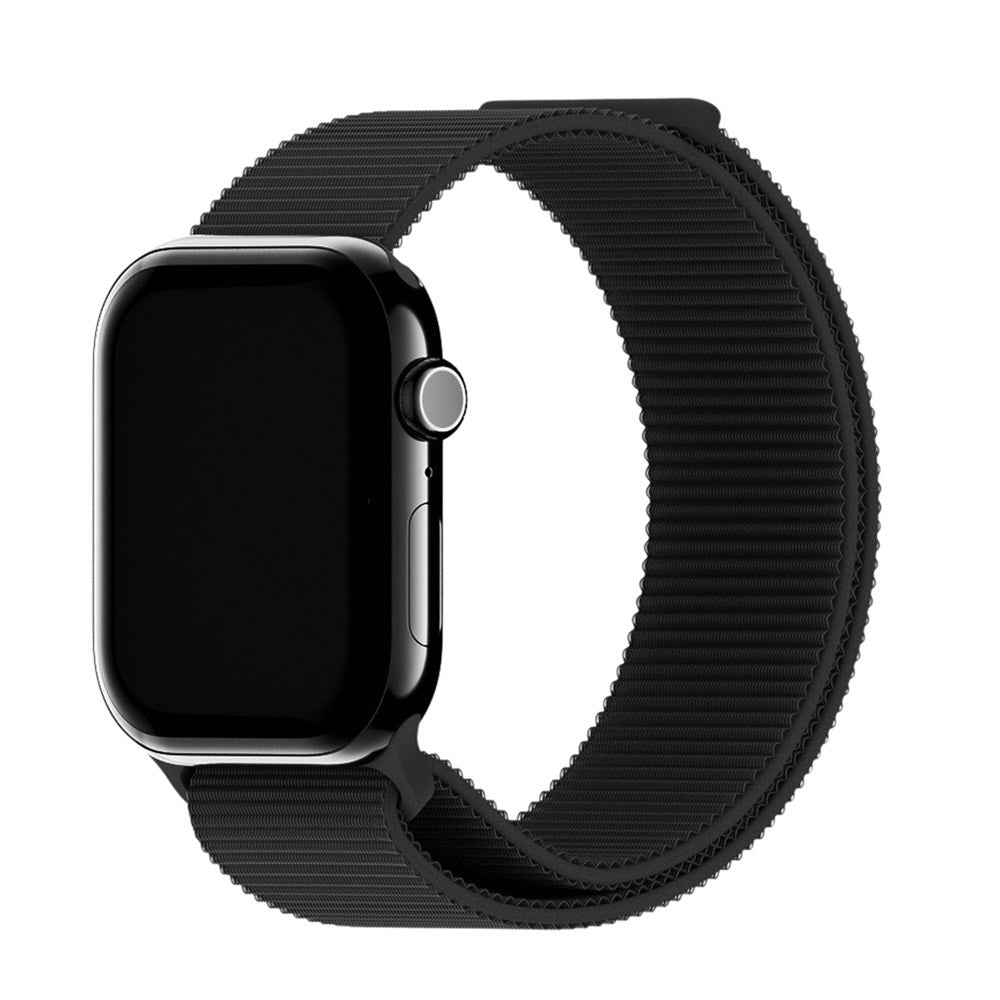 Apple Watch (42/44/SE/45/46/49mm) Holdit Nylon Klokkerem med Borrelås - Svart