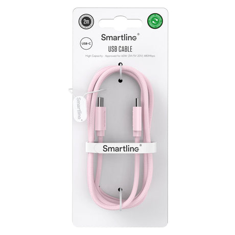 Smartline (60W) USB-C til USB-C Braidy Kabel 2m - Rosa