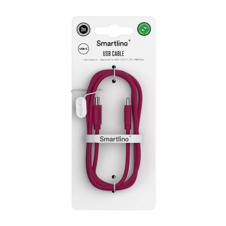 Smartline (60W) USB-C til USB-C Braidy Kabel 2m - Mørk Rød