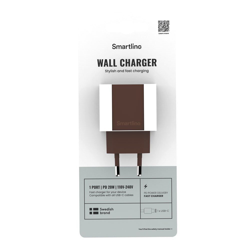 Smartline 20W Vegglader m. 1 x USB-C – Brun