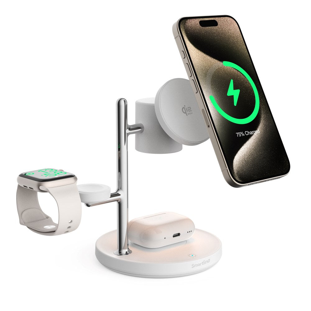 Smartline 3-in-1 Trådløs Lader 25W - Qi2 Kompatibel - Hvit