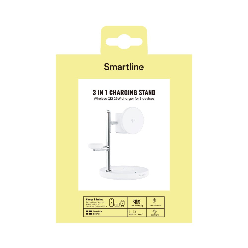 Smartline 3-in-1 Trådløs Lader 25W - Qi2 Kompatibel - Hvit