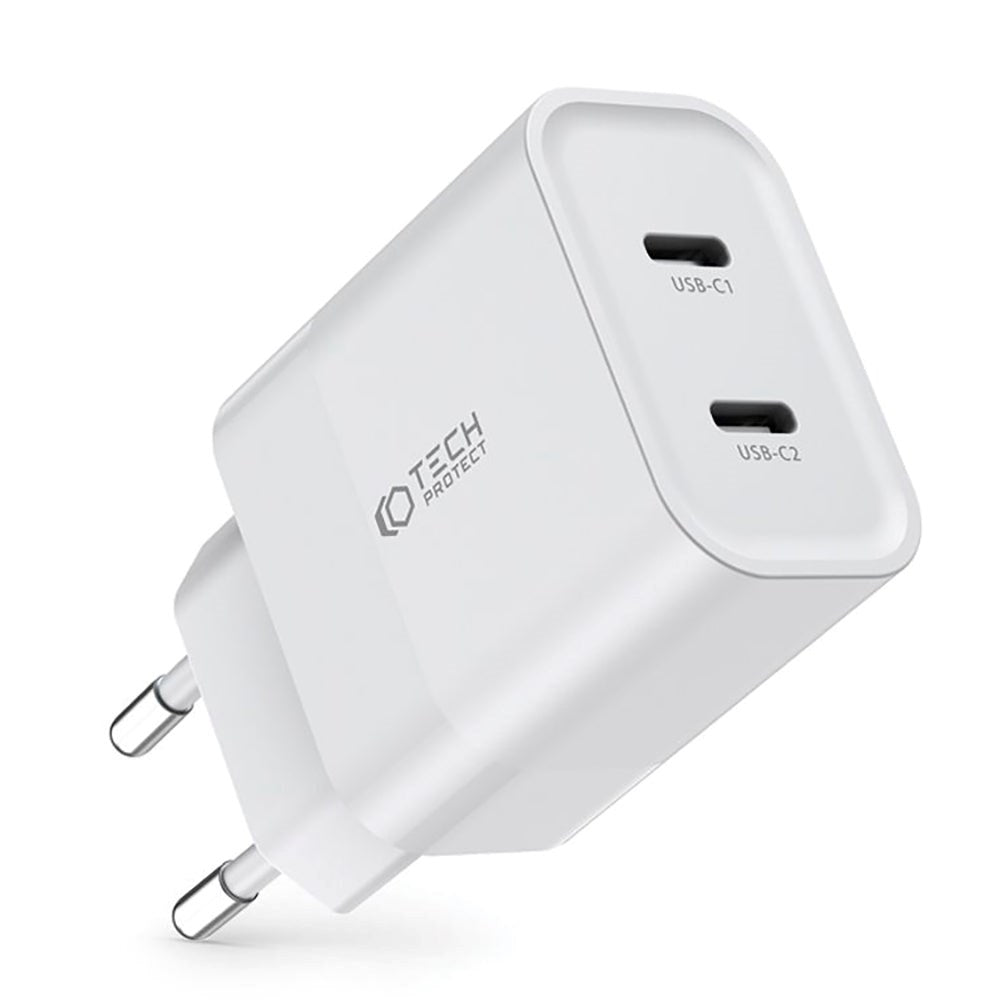 Tech-Protect 20W Veggladere m. 2 x USB-C - Hvit