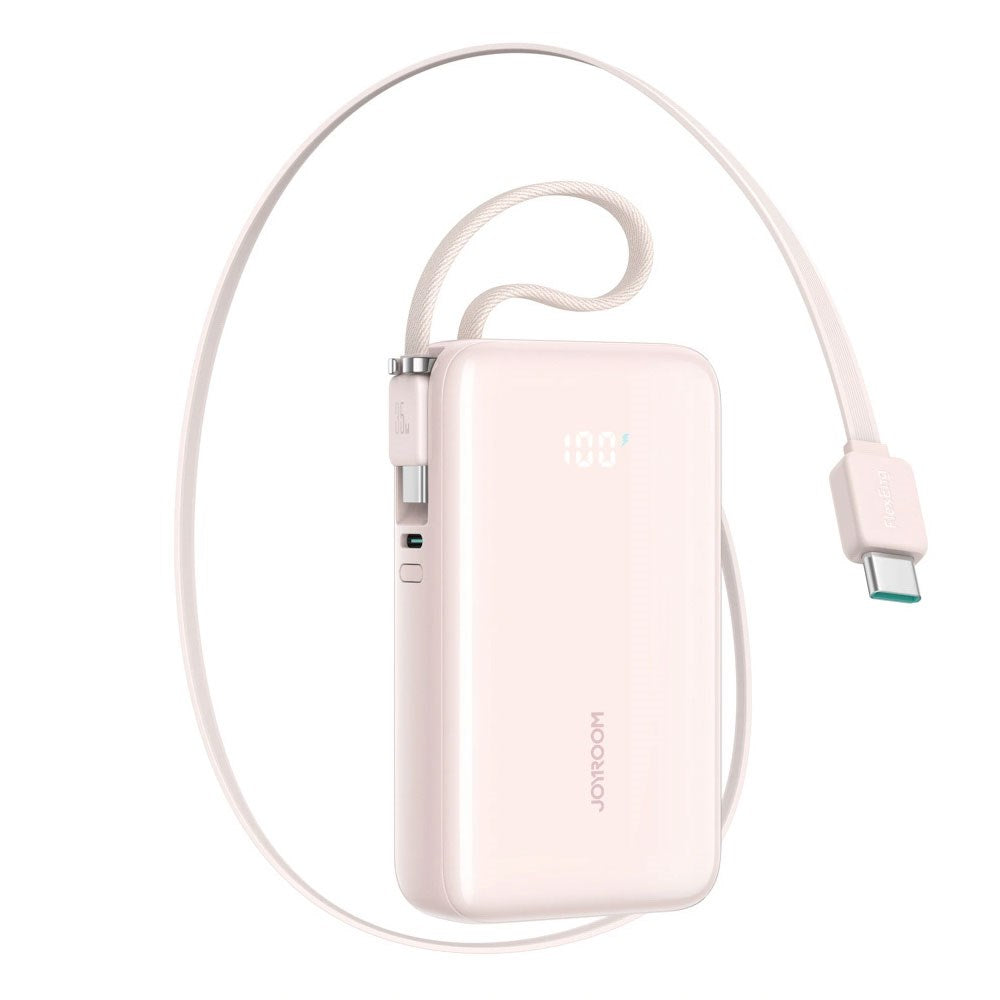 Joyroom JR-PR2 35W PowerBank m. Uttrekkbart USB-C Kabel & Innebygd USB-C Kabel - 10.000 mAh - Rosa