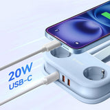 ORICO 20W 5-i-1 Strømskinne med 2 x Schuko 2 x USB-A 1 x USB-C - Blå