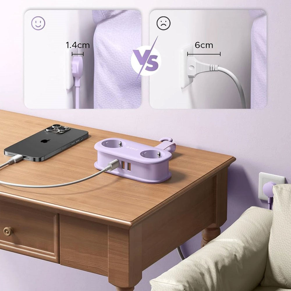 ORICO 20W 5-i-1 Strømskinne med 2 x Schuko 2 x USB-A 1 x USB-C - Lilla