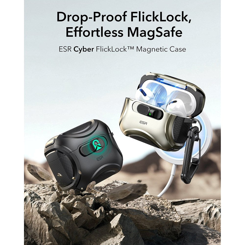 ESR AirPods Pro (3. gen.) Cyber FlickLock Deksel med Karabinkrok – Svart