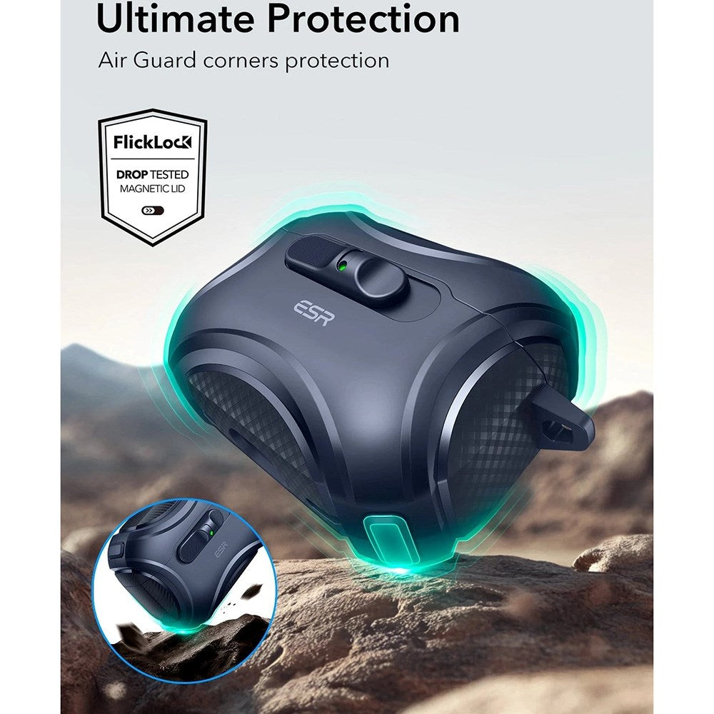 ESR AirPods Pro (3. gen.) Cyber FlickLock Deksel med Karabinkrok – Mørk Blå