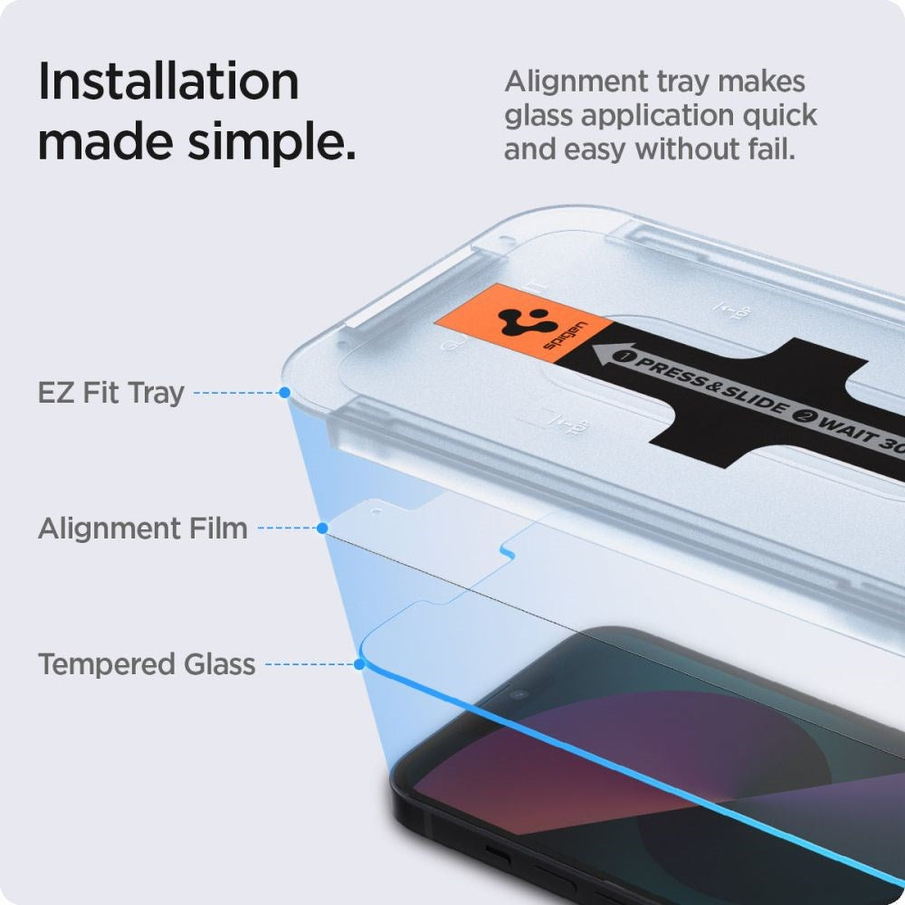 iPhone 17e / 16e / 14 / 13 / 13 Pro Spigen EZ Fit Glas.tR Skjermbeskytter 2. Stk - Case Friendly - Gjennomsiktig