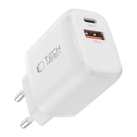 Tech-Protect 65W Vegglader m. 1x USB-C & 1x USB-A - Hvit