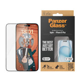iPhone 15 Plus / 16 Plus PanzerGlass Ultra Wide Fit Skjermbeskyttelse m. EasyAligner - Diamond Strength - Gjennomsiktig / Svart Kant