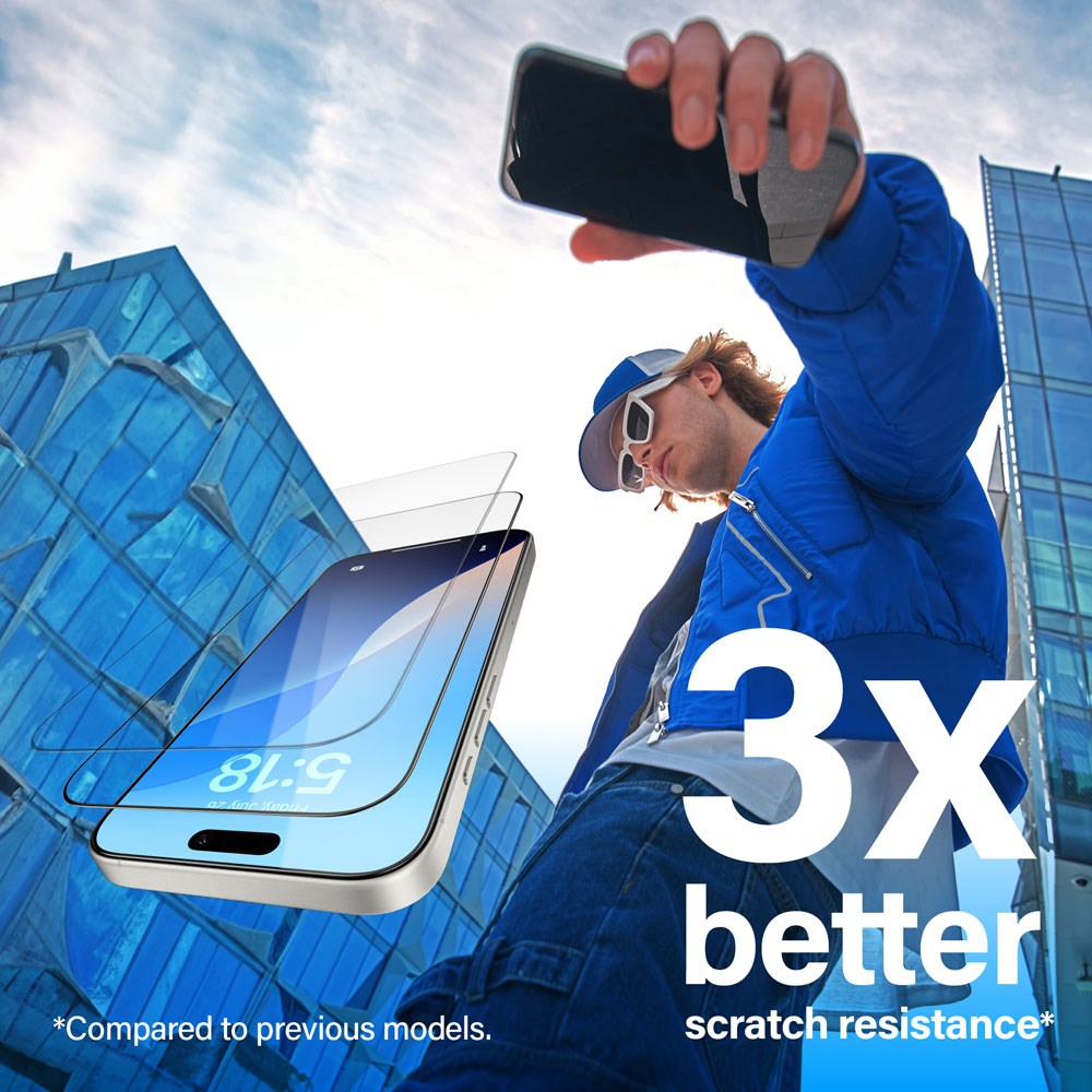 iPhone 15 / 16  PanzerGlass Ultra Wide Fit Skjermbeskyttelse m. EasyAligner - Diamond Strength - Gjennomsiktig / Svart Kant