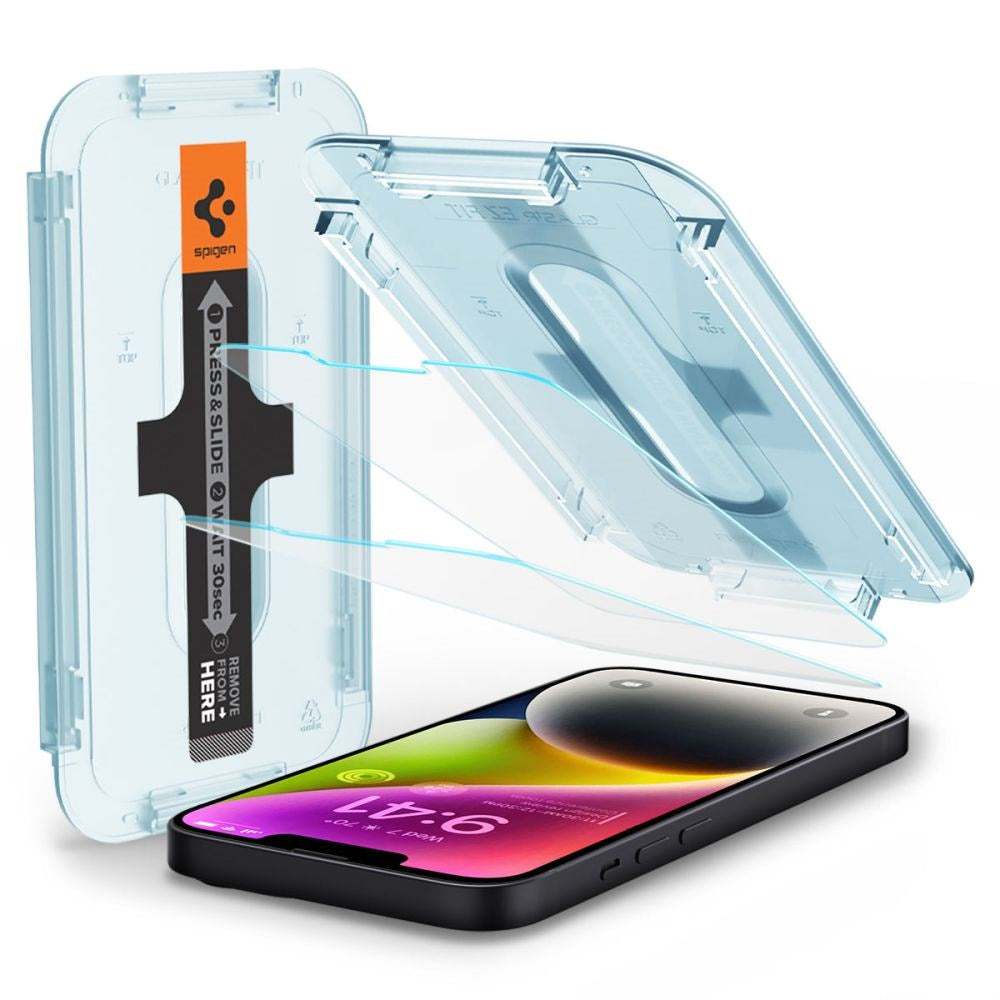 iPhone 17e / 16e / 14 / 13 / 13 Pro Spigen EZ Fit Glas.tR Skjermbeskytter 2. Stk - Case Friendly - Gjennomsiktig